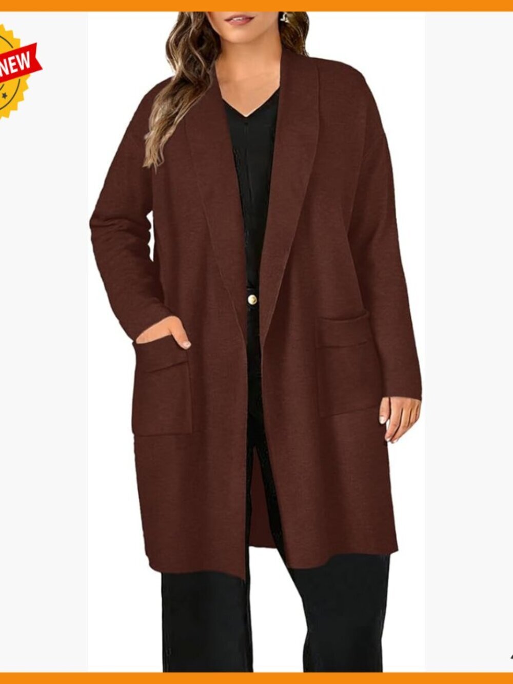 Plus Size Open Front Cardigan Sweater Long Sleeve Lapel Collar Pocket Winter